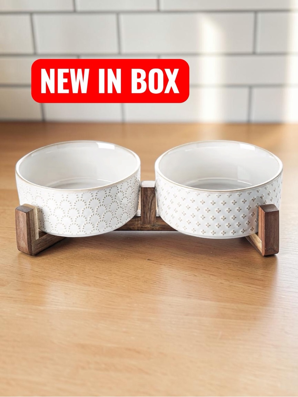 🐶🥣  LE TAUCI Ceramic Elevated Dog Bowl Set with Acacia Wood Stand